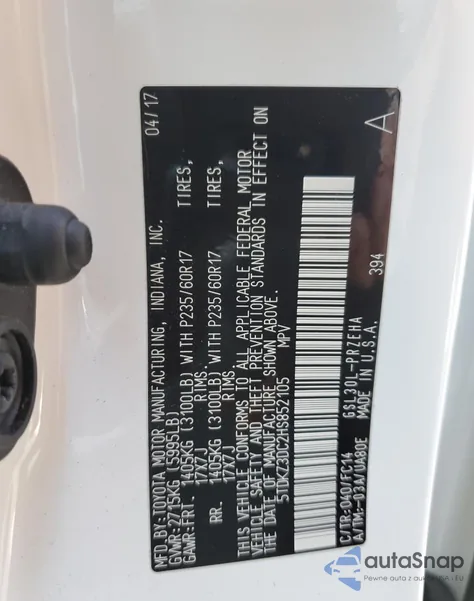 2017 Toyota Sienna Le from USA, damaged, VIN 5TDKZ3DC2HS852105